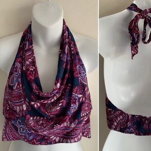 Preloved Vintage Free People plum paisley cowl neck boho crop top